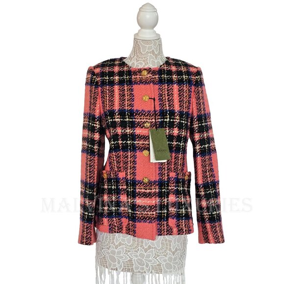 GUCCI JACKET WOOL TARTAN CHECK BOUCLE BLAZER - Picture 6 of 16